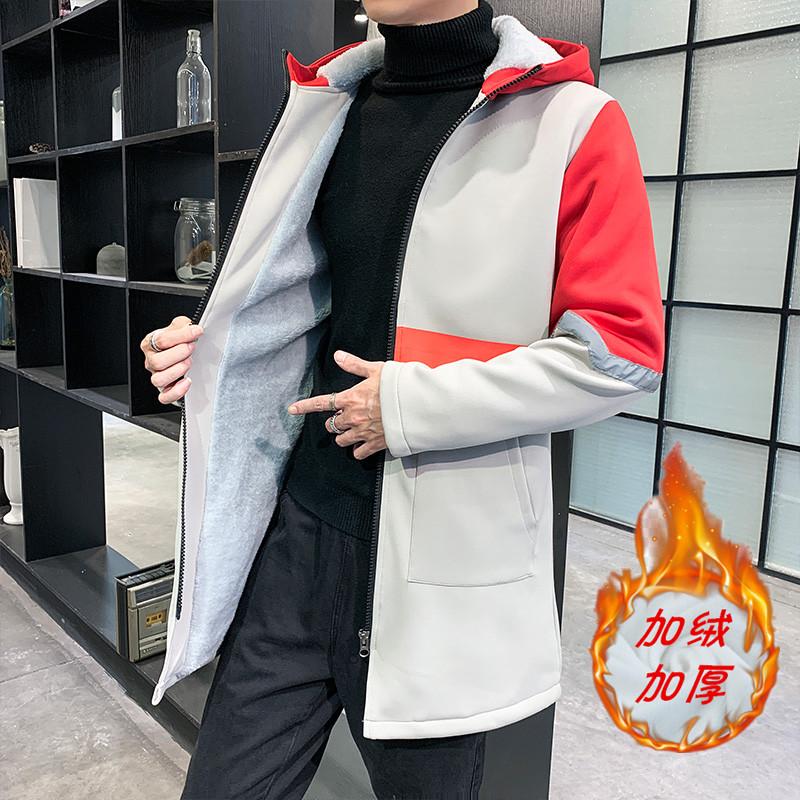 

Winter Long Jacket Men Fashion Harajuku Windbreaker Overcoat Male Casual Plus velvet warm Outwear Hip Hop Streetwear Coats, Black