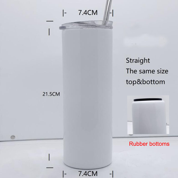 

DHL 20oz Sublimation Straight tumblers with Steel Straw Rubber Bottoms Stainless Steel tumbler Coffee Mug Sublimation Blanks Water Bottle, Silve