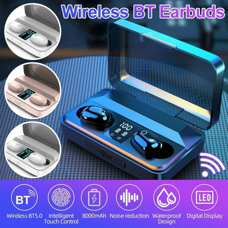 

2000mAh A16 Wireless Headphones Bluetooth V5.0 Earphones Sports Earbuds Headsets Dual HD Call Noise Cancelling Waterproof, White