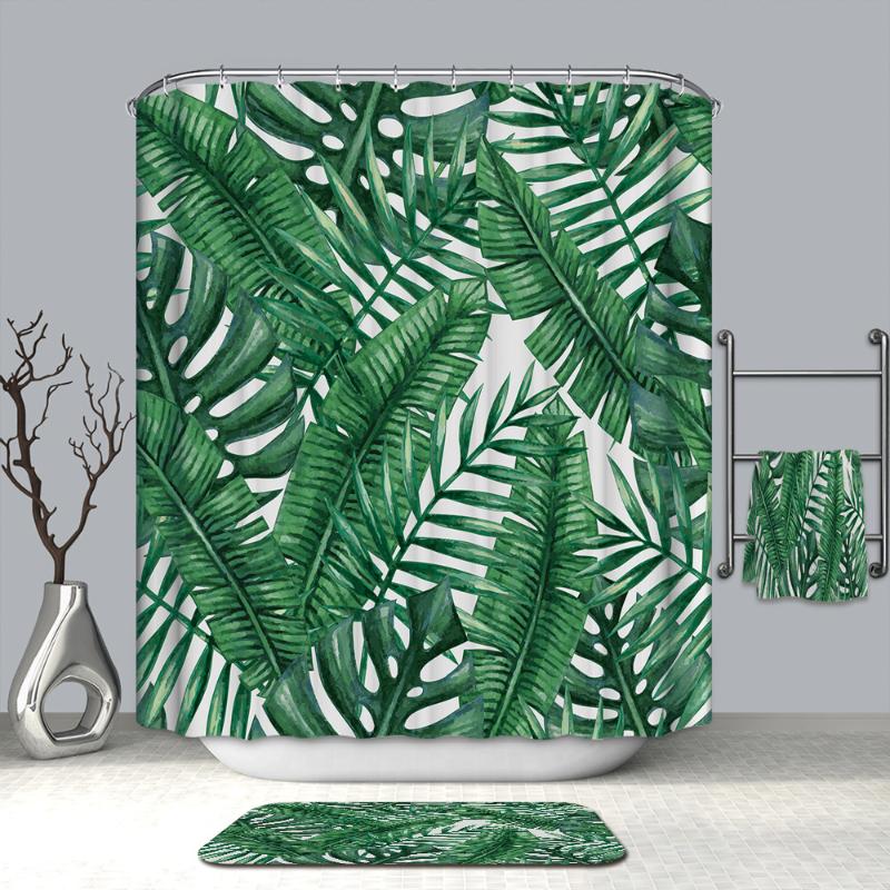 

3D Tropical Plants Shower Curtains Leaves Pattern Waterproof Mildew Proof Thickened Bath Curtains for Bathroom