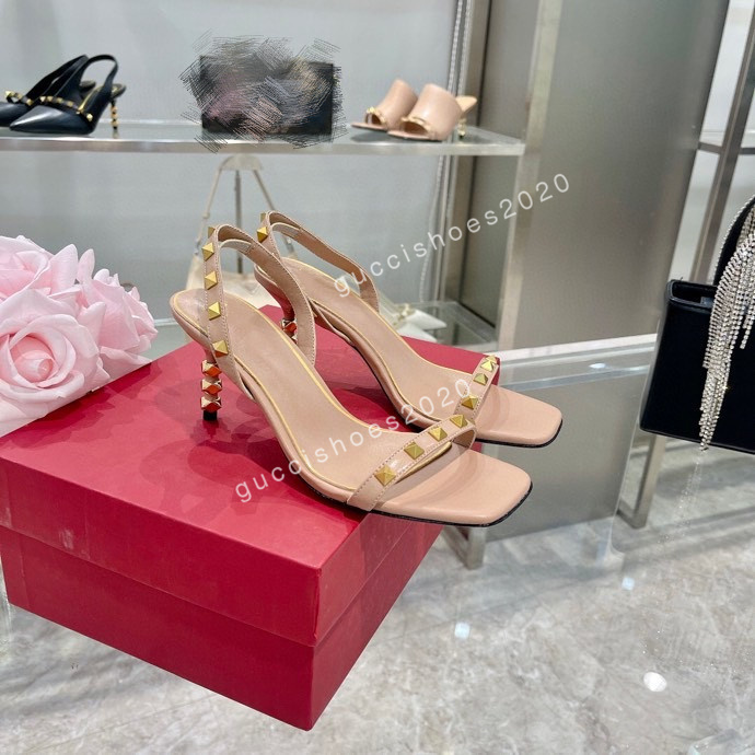 

2022 Women High Heels Sandals Patent Ankle Strap Pump Studs Shoes Fashion Sandals Genuine Leather Bottom Rivets Party Dress Wedding Sandals size35-42, 02