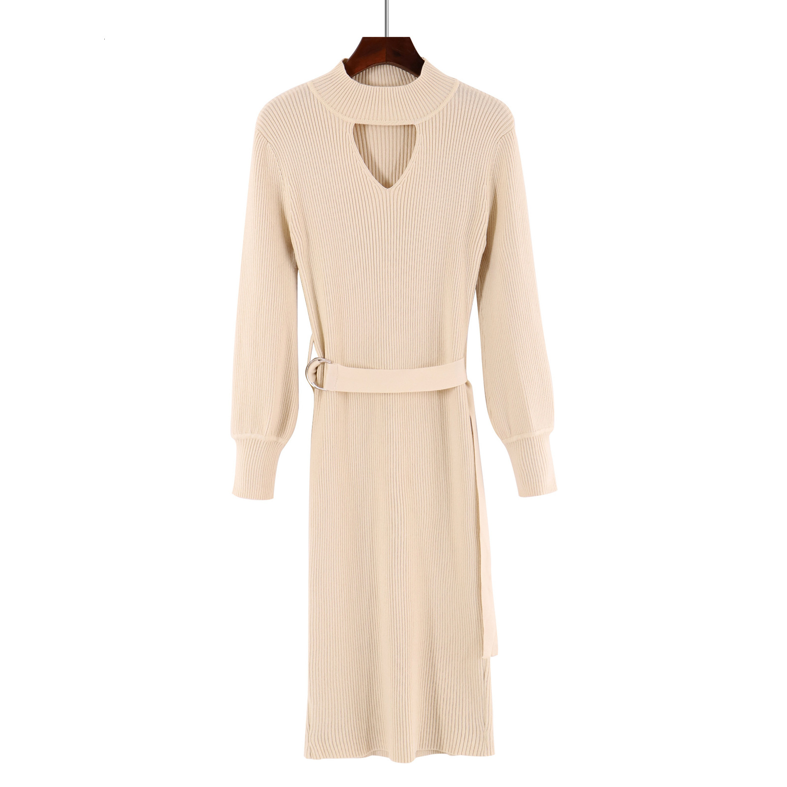 

2021 New Autumn Winter Knit Long Women Casual Slim Sweater Dresses Office Lady Korean Style Button Dress with Belt 24br, Black