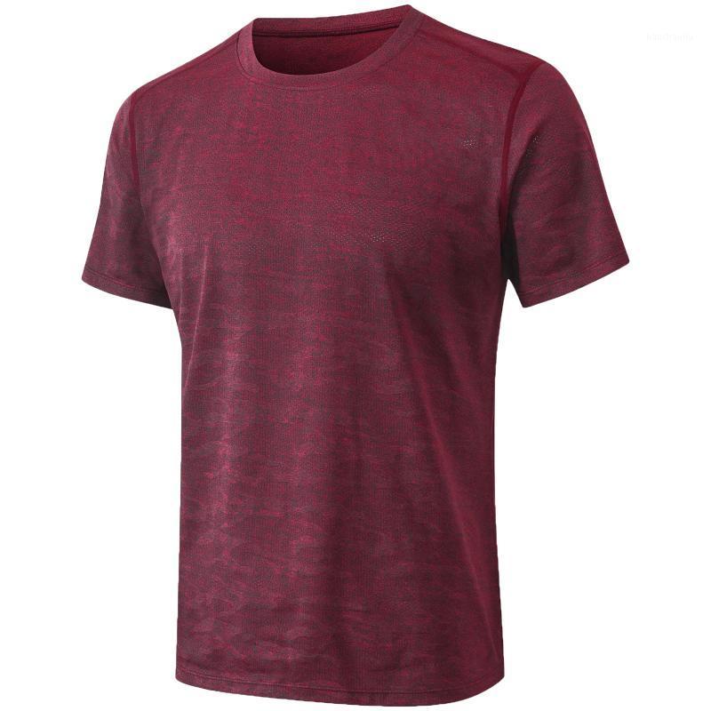 

Men Exercise T-shirts Quick Dry Breathable Short Sleeve Shirt High Elastic Workout Top Fitness Shirt Sportswear1, Wine red