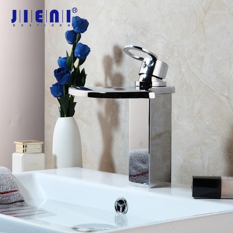 

JIENI Solid Brass Countertop Tap Waterfall Chrome Finish Bathroom Basin Mixer Taps Sink Faucet Hot & Cold Water Mixer Tap1
