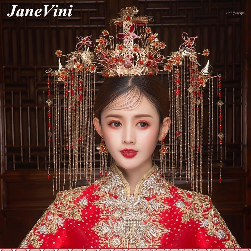 

Hair Clips & Barrettes JaneVini Luxury Chinese Phoenix Bridal Crowns Red Crystal Empress Princess Hairpins Stage Performance Wedding Party A, Golden;silver
