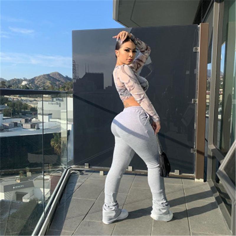 

Ladies Solid Color Flared Pants Fashion Trend Low Waist Drawstring Keep Warm Trousers Designer Autumn Female New Casual Skinny Sports Pants, Gray