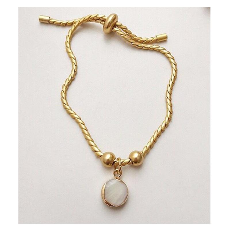 

Vintage Women Simple Natural Round Shell Charm Pendant Bangle French Style Antique Gold Plated Chain Hand Jewelry Bracelet Z80