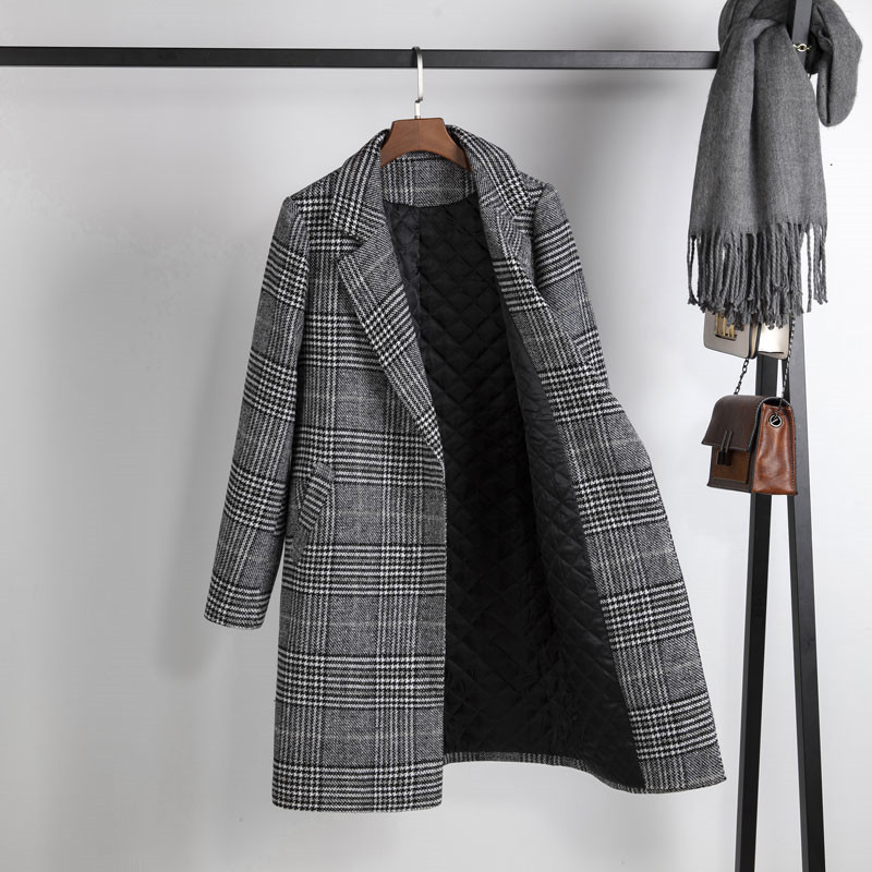 

2021 New Winter Houndstooth Woman's Loosed Plus Cotton Wool Blended Jacket Cashmere Outerwear P154 N3L3, Photo color