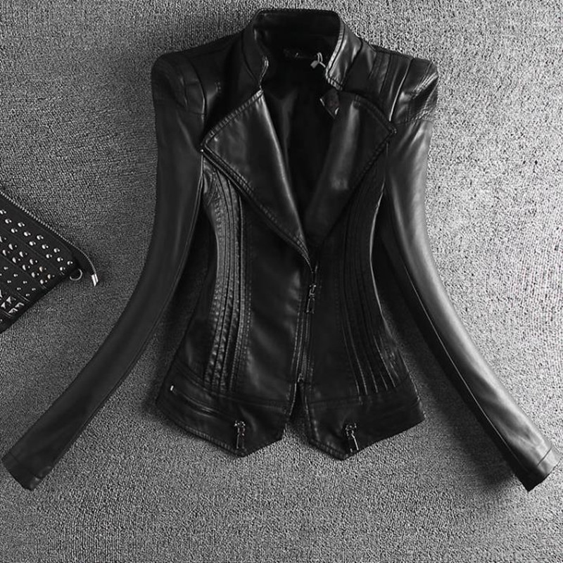 

Woman 2021 New Spring Autumn Thin Plutonium Leather Jacket H6rx, Black