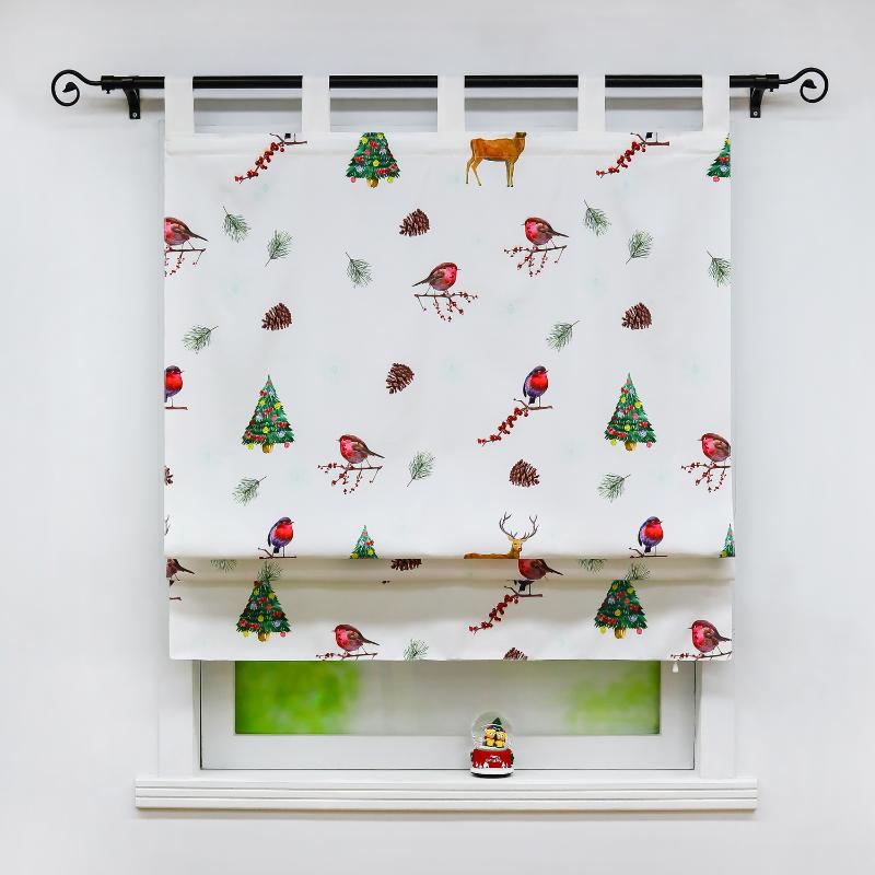 

Roman Curtain Christmas Tree Animal Fawn Shade Sheer Drapery Tab Top for Kitchen Holiday Decor Living Room Balcony Tulle, White