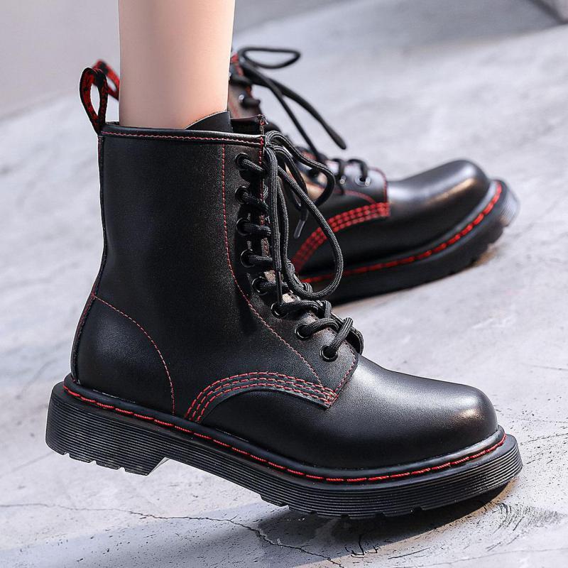 

Genuine Leather Ankle Boots Women Motorcycle Cowhide Booties Lace Up Retro Boots Autumn Winter Female Shoes Botas Mujer, Beige