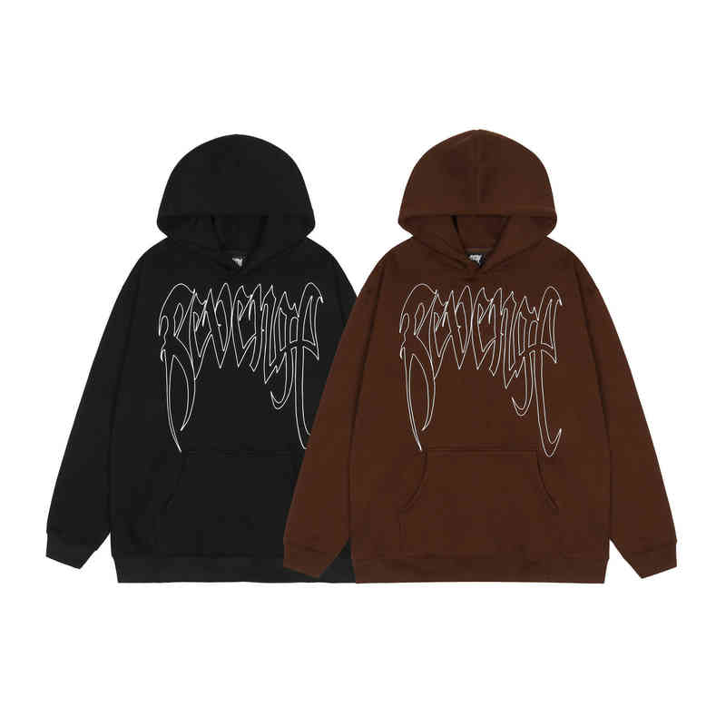 

and Autumn Winter Tide Brand Revenge Embroidered Thickened Plush Hooded Black Coffee Trend Street Versatile Men' Coat