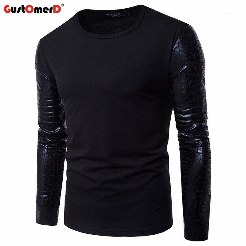 

GustOmerD New Spring Bright Sleeves Patchwork T Shirt Men Fitness Solid Mens T-shirts Slim Casual Male Long Sleeve Tee Shirts1, White;black
