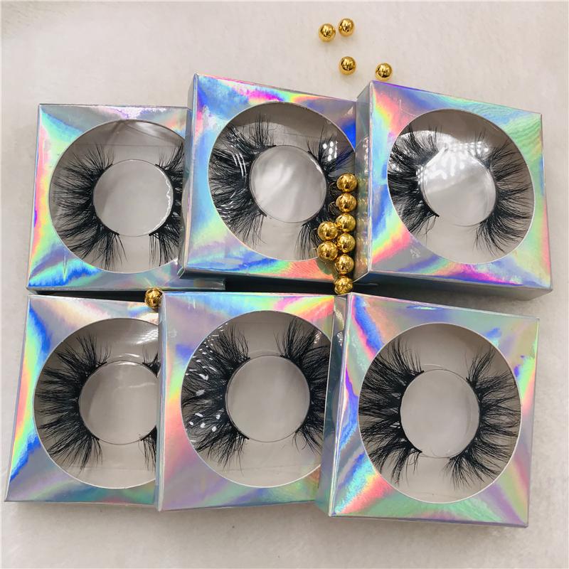 

2021 New Arrivals Holographic Square Paper Lashes Box Dramatic Fluffy 25mm Mink Eyelashes