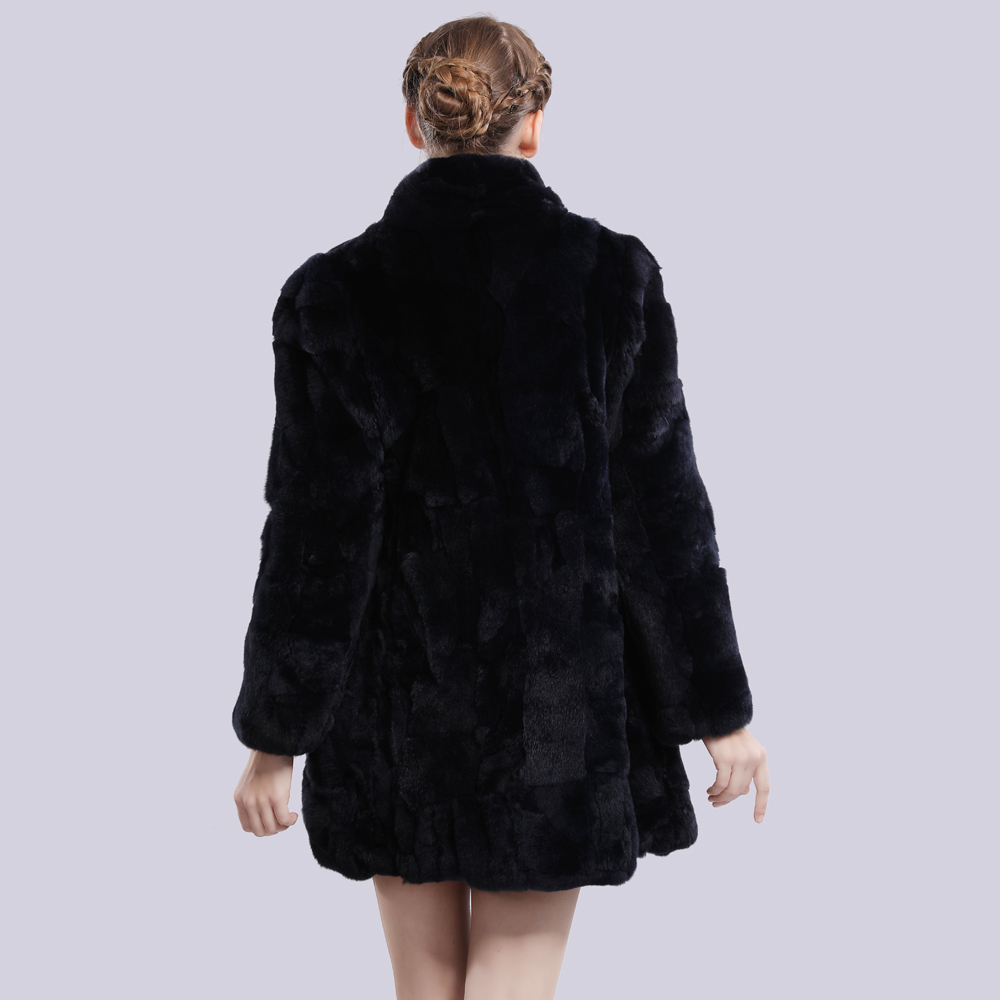 

Outono inverno feminino real longo estilo 100% natural casaco nova moda rex pele de coelho, Black