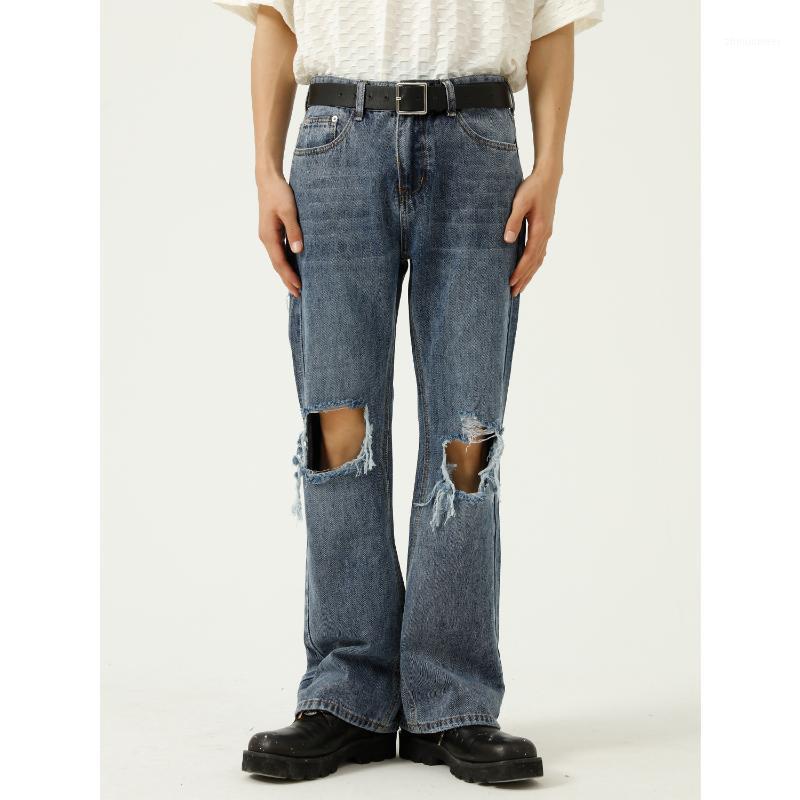

Men' Jeans Baggy Straight Leg Ripped For Man Fashion Loose High Streetwear Men Mid-Waist Pants Hole Boyfriend Trousers, Blue
