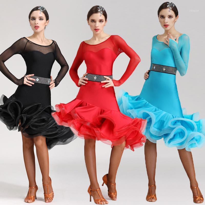 

Fashion Latin Dance Dress Women Tango Cha Cha Salsa Ballroom Practice Wear Ladies Samba Rumba Stage Performance Dresses1, Blue
