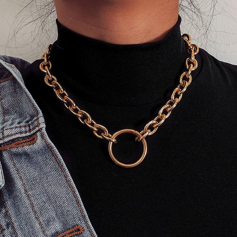 

Woman Hiphop Link Chain Exaggerated Chunky Gothic Pendant Necklace Rock Statement Handmade Sweater Chain Goth Jewelry for Girls