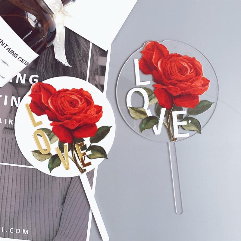 

INS Valentine's day Acrylic Cake Topper Rose "Love "Wedding Cake Decorations for Valentine's day Wedding Party Supplies
