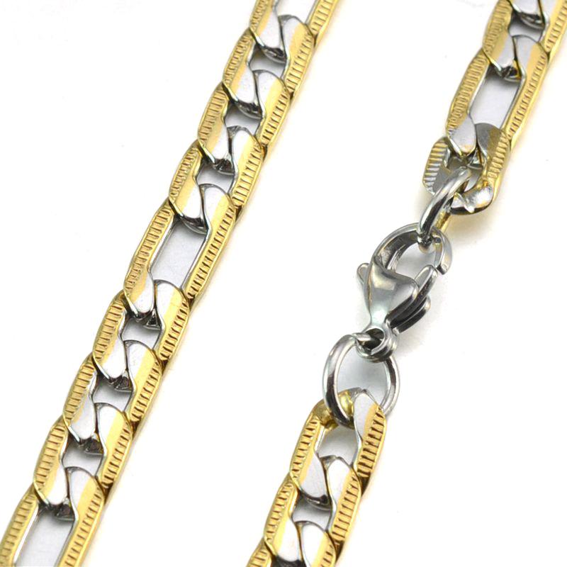 

6.8MM 9.5M MGold Tone Men's Stainless Steel Figaro Curb Link Chain Necklace 60CM Long