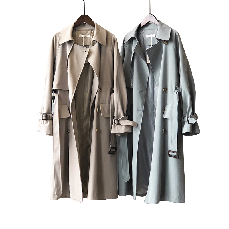 

2021 New Sleeve Turn Down Collar Double Breasted Women Long Trench Coat Femme Casaco Abrigo Streetwear 6kc2, Blue