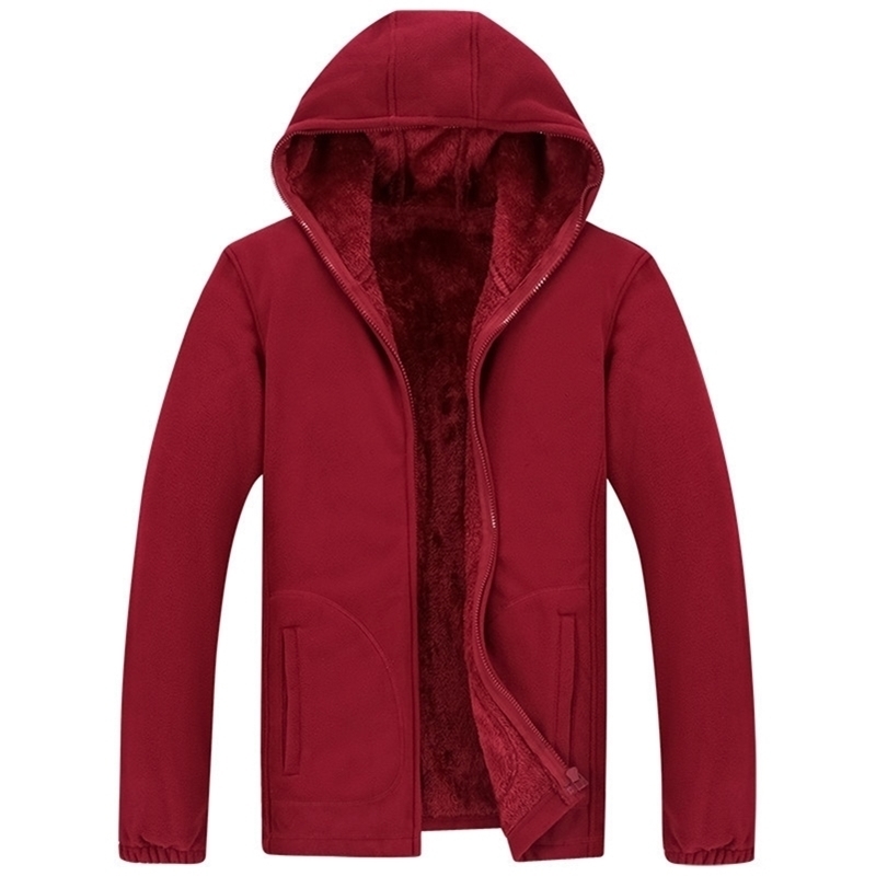

Winter Parka Men Plus Velvet Warm Windproof Coats Male Windbreaker Black Casual Hooded Thick Fleece Jacket 201114, Burgundy