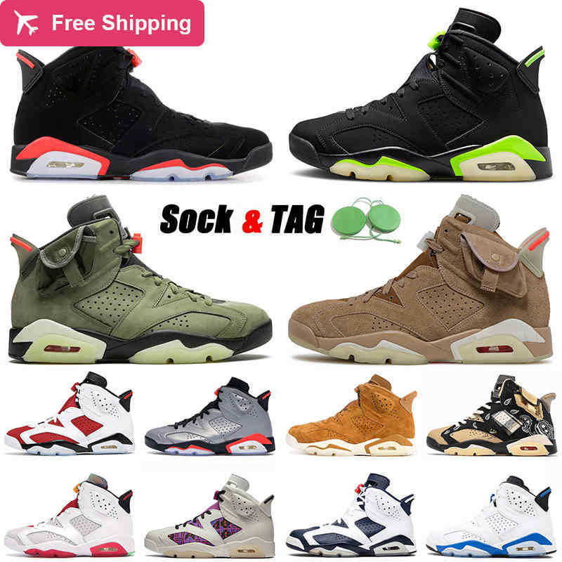 

Athletic 2021 Basketball Shoes 6 6s VI Black Infrared Electric Green Mens Women Cactus Jack British Khaki Trainers, C51 electric green 40-47