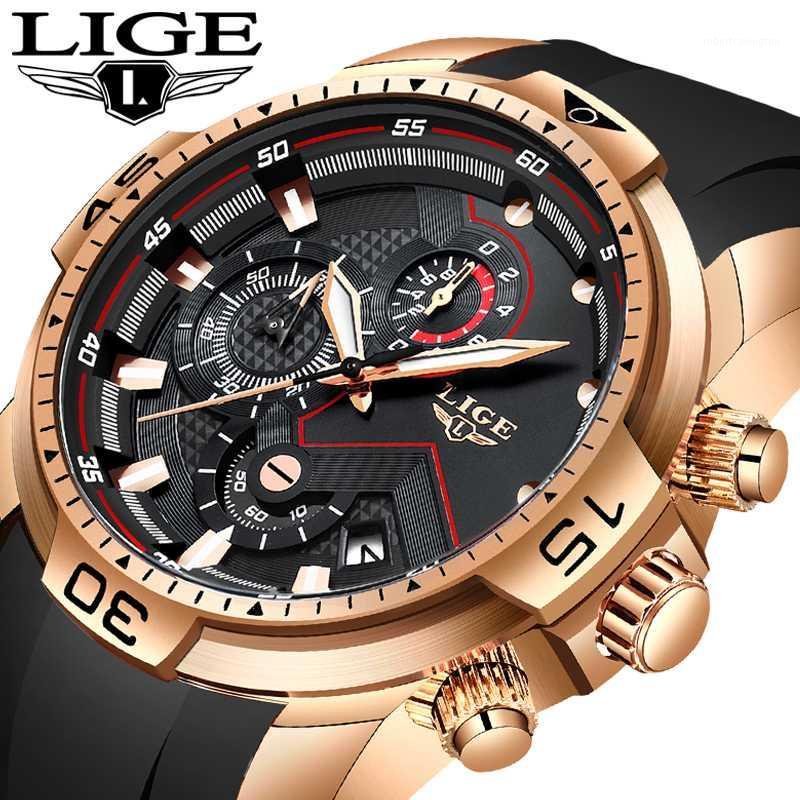 

Relogio Masculino LIGE Mens watches Fashion Brand Watches Mens Silica gel Sport Date Chronograph Quartz Watch Male Gifts Clock1, Silver