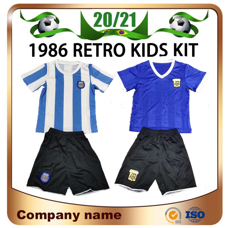 

1986 World Cup Retro Argentina Kids Kit Soccer Jerseys 1986 #10 MARADONA #9 BATISTUTA Boy Soccer Shirt children football uniforms, 1986 awey kids kit