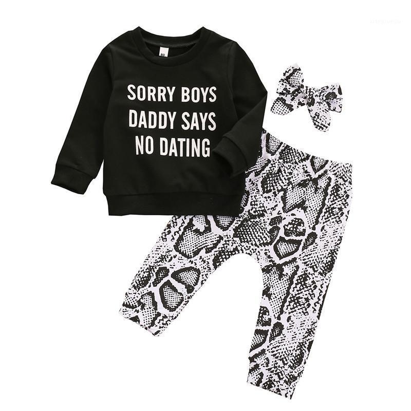 

3pcs Baby Python Pattern Suit Long Sleeve Round Neck Letter Pattern Hoodie Bow Headband Loose Trousers Boys Girls Clothing1
