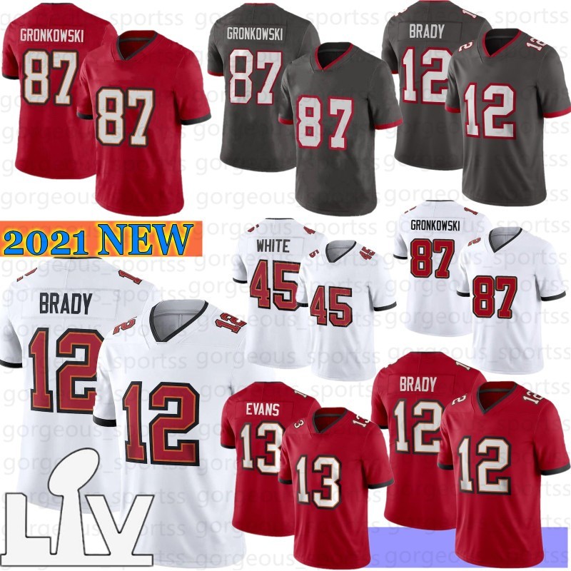 

12 Tom Brady 87 Rob Gronkowski Men Football Jerseys 2021 New Men Jerseys Chris Godwin Devin White Mike Evans Hot Sale S-XXXL, Black;red