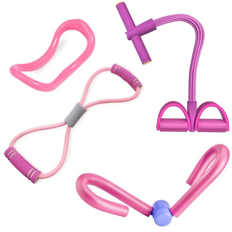 

4PCS Resistance Bands Yoga Ring Pedal Exerciser Leg Trainer Women Fitness Sit Up Pull Ropes Yoga Home GYM Equipment