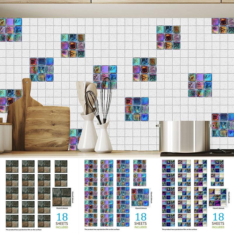 

Wall Renovation Mosaic Sticker Waterproof Art Tile Stickers Self-adhesive Art 18pcs 3D Wall Sticker DIY Fashion Home Decor