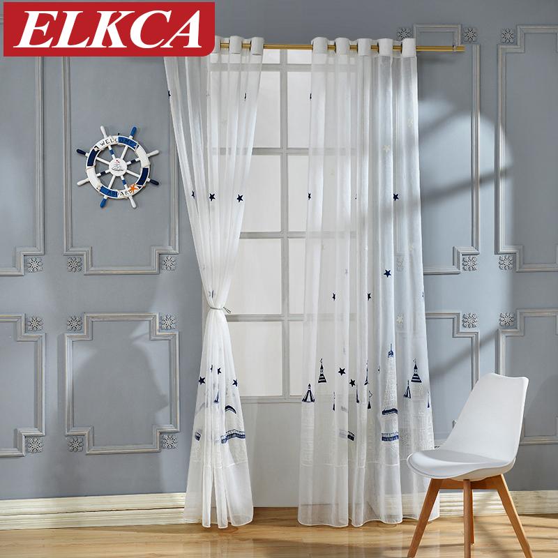 

Castle Embroidered Tulle Curtains for Children Faux Linen Sheer Curtains for Living Room Cartoon Window Bedroom, White