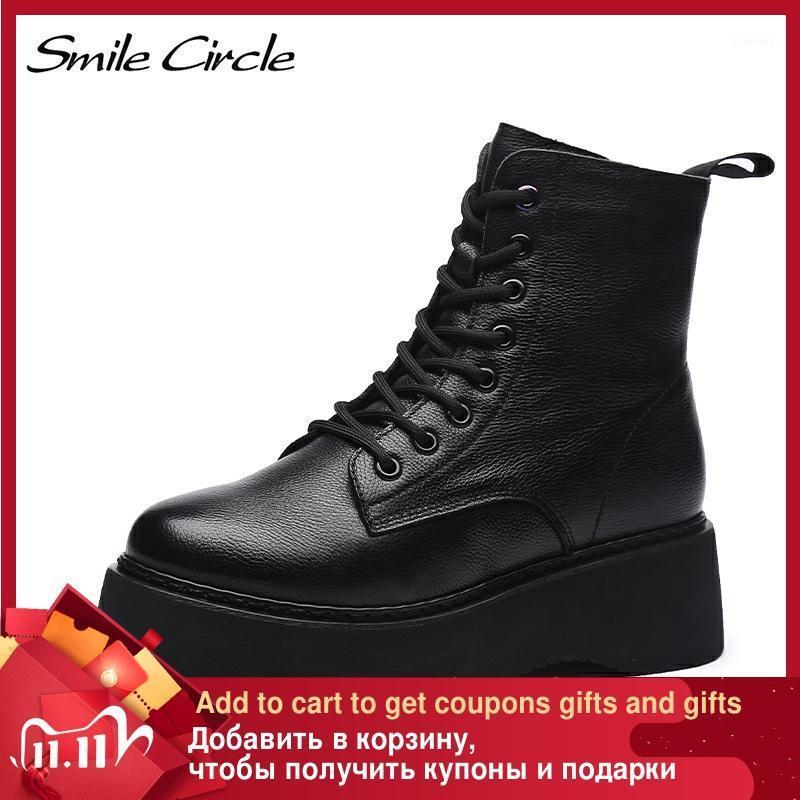 

Women Boots Genuine Leather Ankle Boots flat Platform Fashion zipper Thick bottom Black Ladies Shoes1