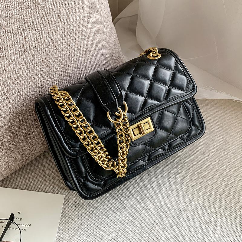 

New Handbag Women Lingge Women's Soft Leather Bag Fashion Trend Chain Shoulder Bag Crossbody Handbags Women Bags Designer, Black