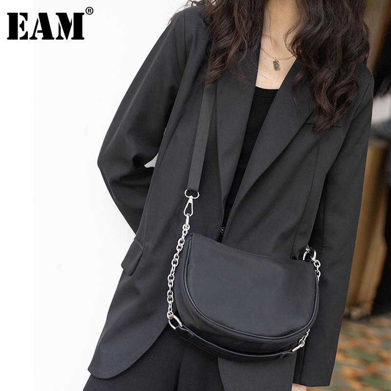 

[EAM] Women New Small Metal Chains Pu Leather Personality Fashion All-match Crossbody Shoulder Bag Spring Autumn 2020 18A0123, Black