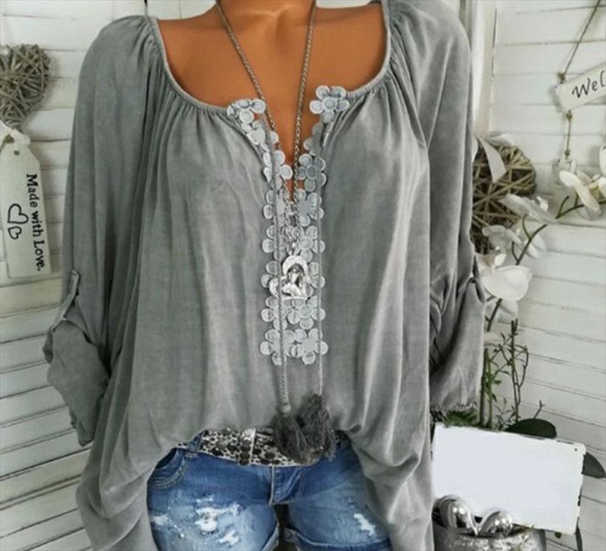 

solid v neck plus size v neck three quarter casual autumn blouse shirt plus size black fashion brand women clothes, White