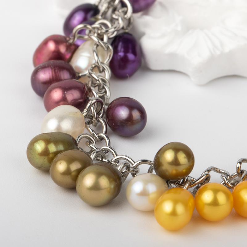 

5 pieces 6mm Freshwater Pearl Silver Plated Multi Color for Girl & Women Jewelry Bracelet