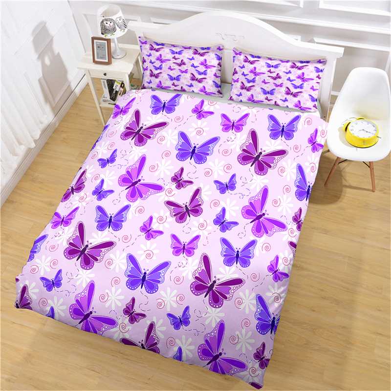 

Butterfly Duvet Cover Sets Microfiber Bed Cover Pillowcase, Pink Purple Bedding Set,Adults Kids Bedroom Decor Home Bed Sets, As pic