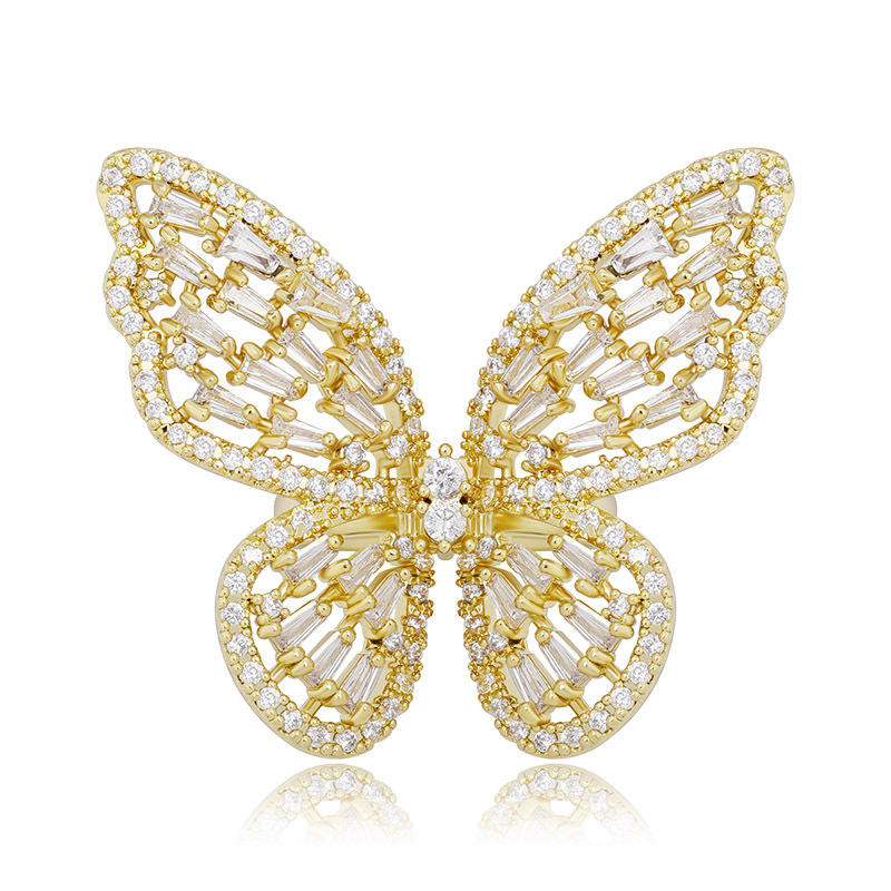 

Butterfly Rings Luxury Bling Zircon Women Rings Fashion Adjustable Gold Silver Color Hollow Out Butterfly Hip Hop Rings