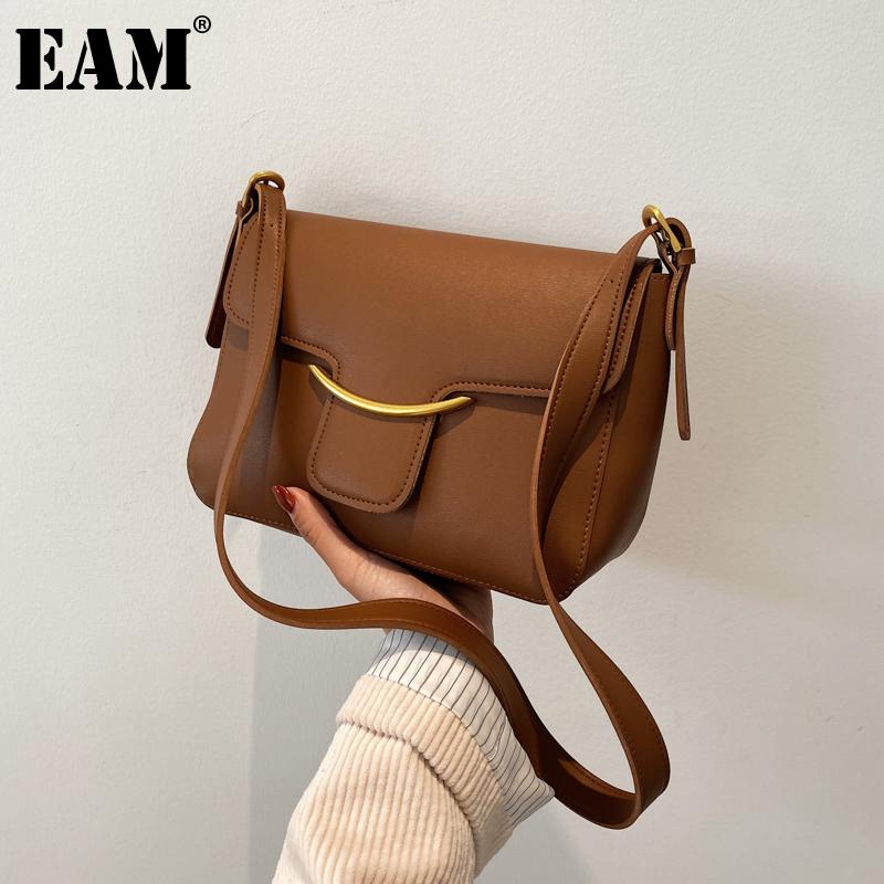 

[EAM] Women New Retro High Quality Female PU Leather Flap Personality All-match Crossbody Shoulder Bag Fashion Tide 2021 18A1346, Black