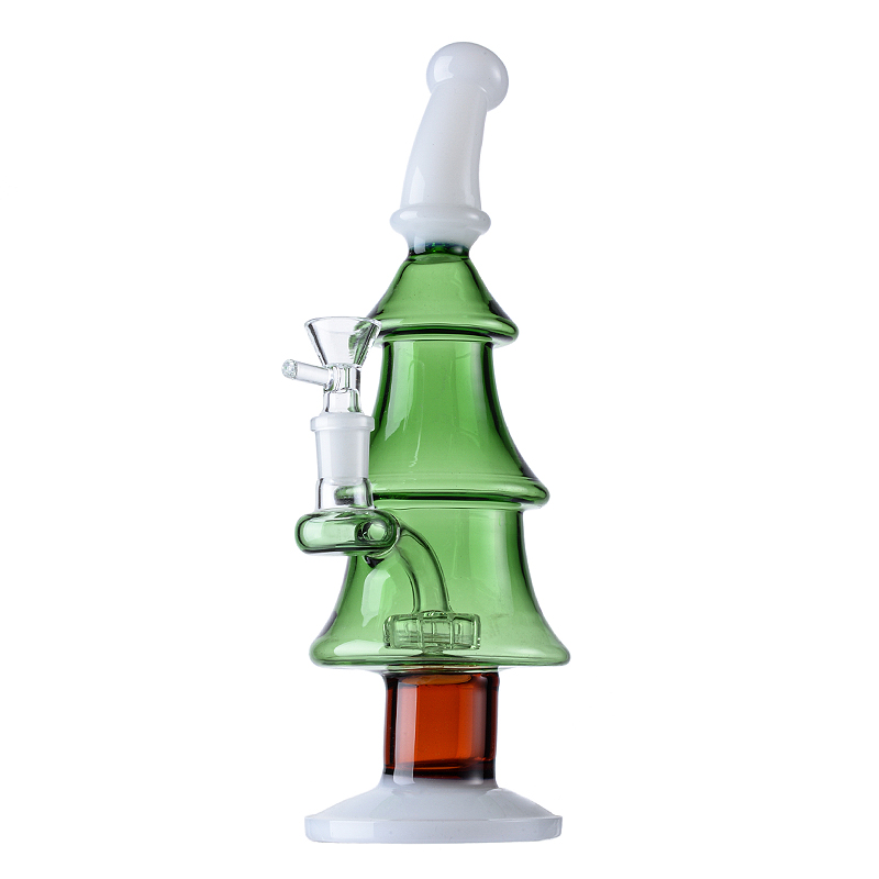 

11 Inch Christmas Style Hookahs Xmas Tree Glass Bongs Mini Small Oil Dab Rigs Showerhead perc Water Pipes 14mm Female joint With Bowl