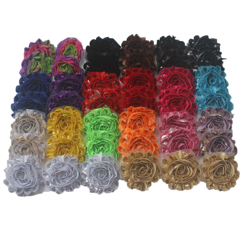 

15y 2.5" shimmer metallic shabby flowers for girls hair accessories,glitter flowers for baby headband hair clip accessories,craft supplies, Multi-color