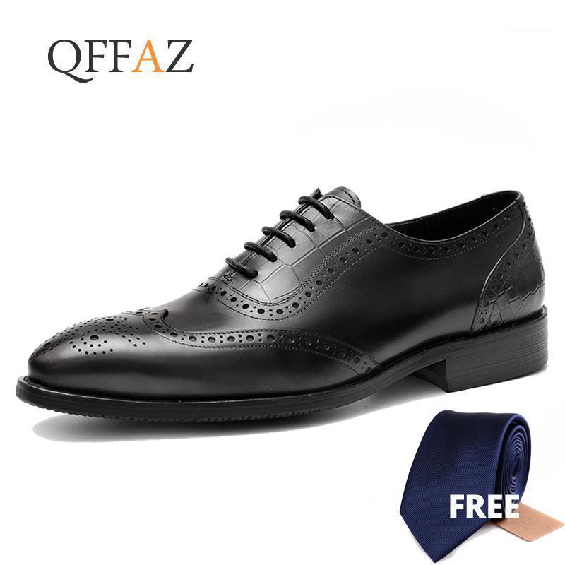 

QFFAZ Mens formal shoes leather oxford shoes for men dressing wedding men's brogues office lace up male zapatos de hombre1, Black