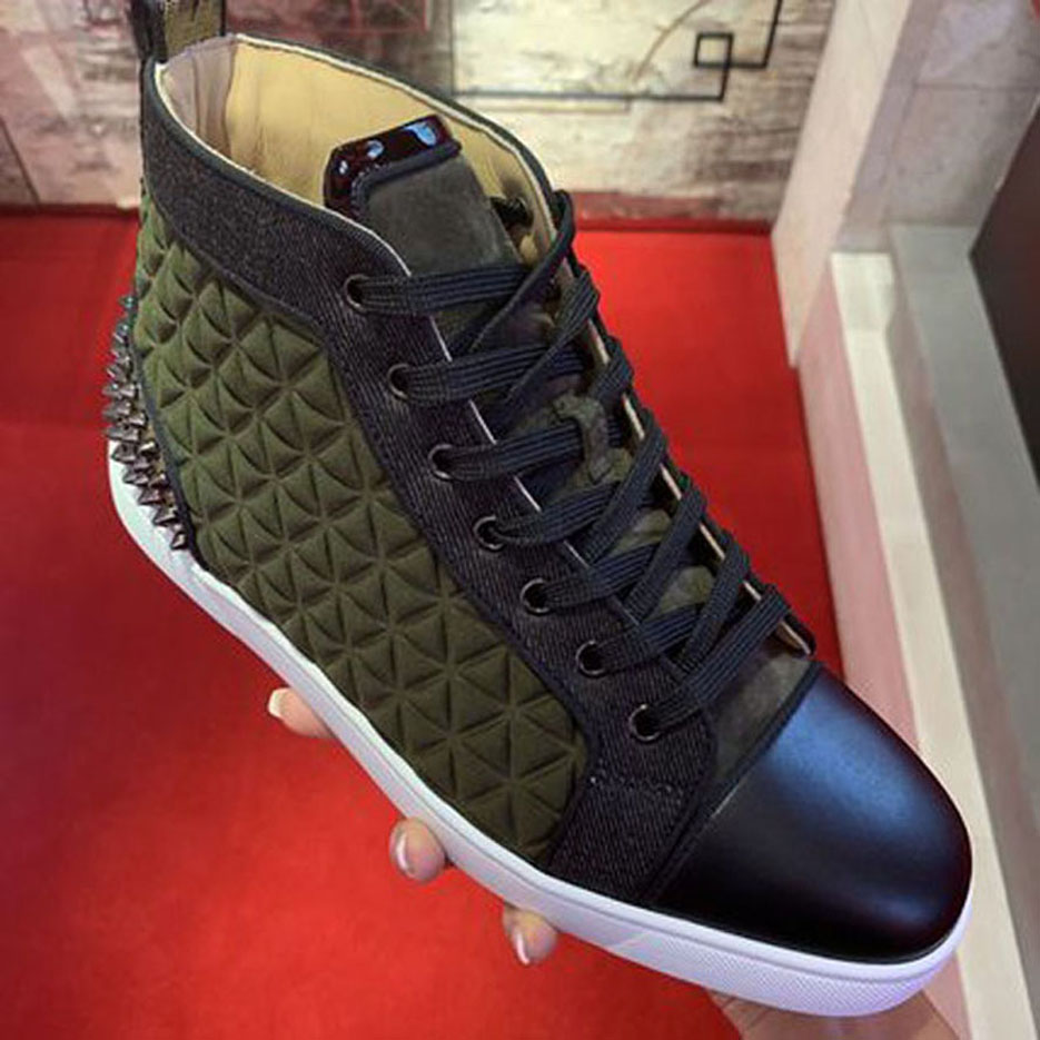 

New Items! Italy Luxurys Designers Red Soles sneaker Junior Rubber Bootom Homme Sneakers Louflat Spikes III With Calfskin and patent leather, Black