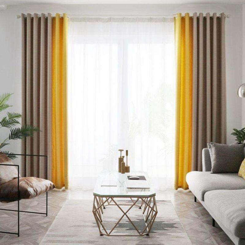 

Cross-border curtain cloth velvet linen thickened bedroom curtain finished simple sunshade insulation Nordic style modern, Yellow