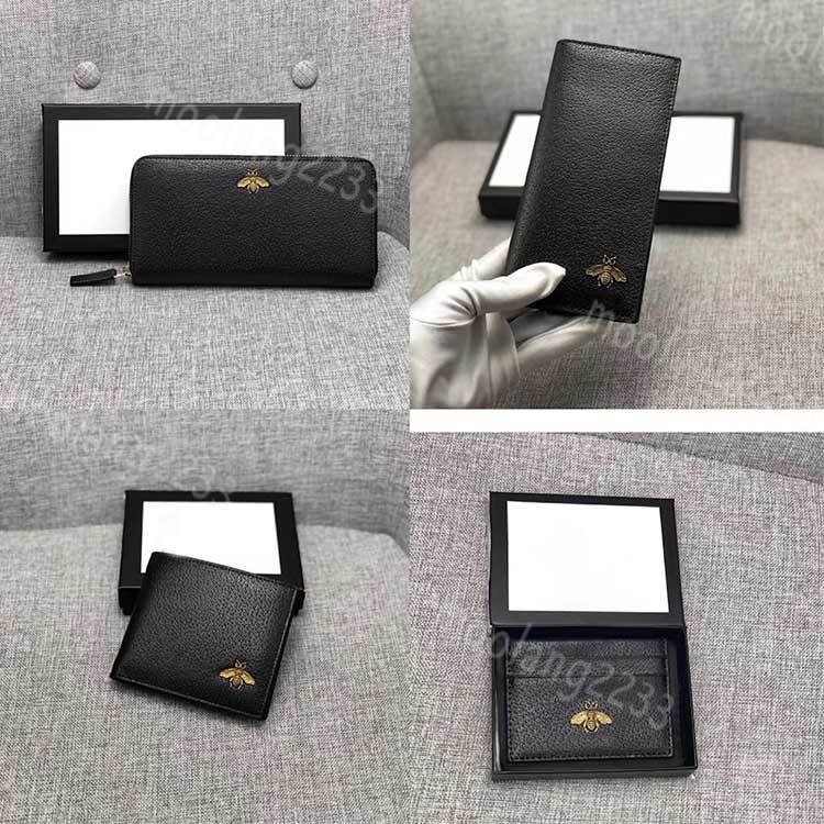 

Men leather luxury designer wallets famous men wallets bee Long black purse bee short purse Credit Card High quality Card Holders, Black - handbag
