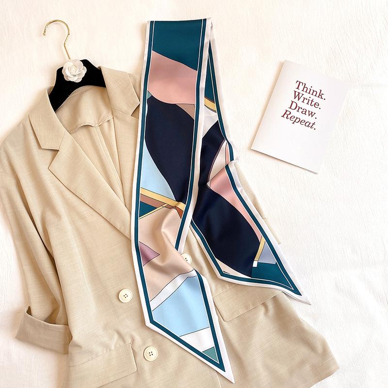 

Geometry Print Bag Scarf 15*150cm Design Silk Scarf Women Headband Fashion Female Skinny Neckerchief Head Scarves & Wraps