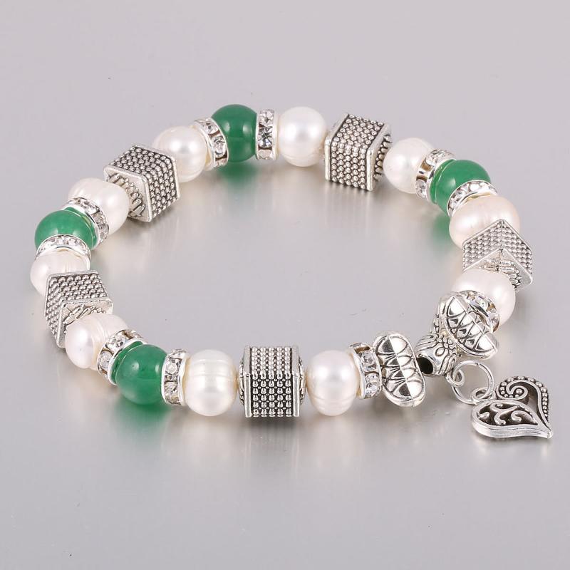 

Bangle MeiBaPJ 7-8mm Pearl + 8mm Copper Drill Ring 8x8mm Square Zinc Alloy Accessories 13x14mm Heart Bracelet